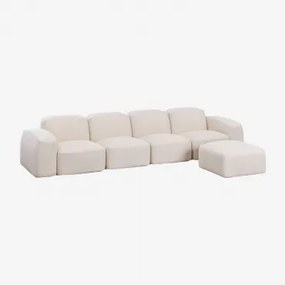 Sofá Modular E Pufe Bastian De 4 Peças Chenille Grossa Branca - Sklum