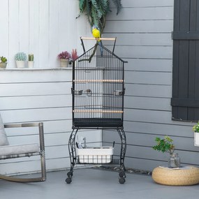 PawHut Gaiola para Pássaros com Suporte Rodas Bandeja Amovível 2 Comed