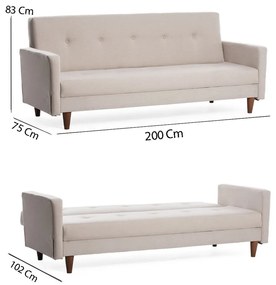 Sofá-Cama 3 Lugares Hiko – Creme – 200 cm