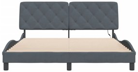 Estrutura de cama c/ luzes LED 160x200cm veludo cinzento-escuro