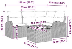 Conjunto de Sofás de 5 Peças com Almofadas Cinza Rattan Poliéster