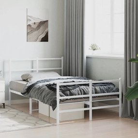 Estrutura de cama com cabeceira e pés 120x200 cm metal branco