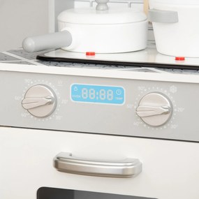 HOMCOM Cozinha Infantil de Madeira para Crianças acima de 3 Anos Cozinha de Madeira Infantil com Luz Sons Acessórios Utensílios Exaustor Lavatório e Microondas 60x29x84cm Cinza