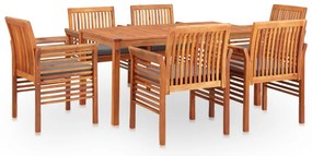 7 pcs conjunto de jantar exterior c/ almofadões acácia maciça