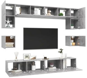 8 pcs conjunto de móveis TV derivados madeira cinzento cimento
