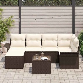 Conjunto de Sofá de Jardim com 7 Peças e Almofadas Marrons em Poliratt