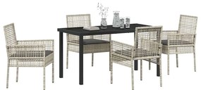 Conjunto de Jantar de 5 Peças com Almofadas Cinza Claro Rattan Poliést