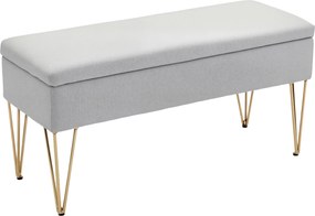 Banco para o Pé da Cama Estofado em Tecido Sintético com Pernas de Aço e Assento Acolchoado Cinzento Claro