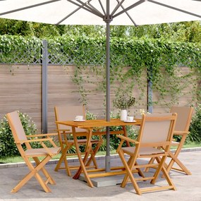 vidaXL 5 pcs conjunto jantar jardim tecido/madeira cinza-acastanhado
