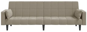 Sofá-cama 2 lugares com duas almofadas veludo cinzento-claro