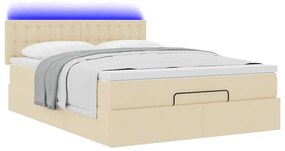 Cama Otomana com Colchão &amp; LEDs Creme 140x200 cm Tecido
