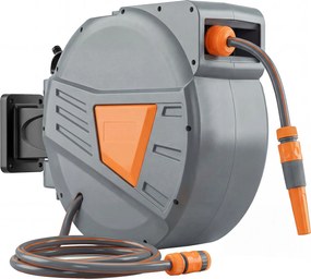 Outsunny Carretel de Mangueira para Jardim 30+2 m com Bocal de 2 Modos Bloqueio Automático e Retracção Orientável 180° Laranja | Aosom Portugal