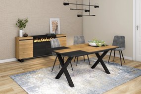 Mesa de sala de jantar | 8 pessoas | 170 | Robusto e estável graças à sua estrutura e pernas sólidas | Ideal para reuniões familiares | Oak e Black |