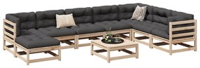 9 pcs conjunto sofás de jardim com almofadões pinho maciço