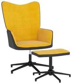 327849 vidaXL Cadeira de descanso com banco PVC e veludo amarelo mostarda