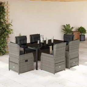 vidaXL 7 pcs conjunto de jantar p/ jardim c/ almofadões vime PE cinza