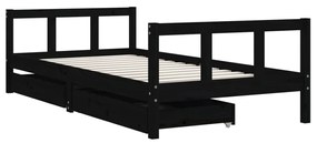 Estrutura cama infantil c/ gavetas 90x190 cm pinho maciço preto