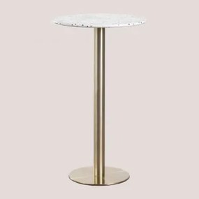 Mesa Alta De Bar Redonda Ø60 Cm Em Terraço Xiren Terrazzo Marfim E Preto - Dourado Escovado - Sklum