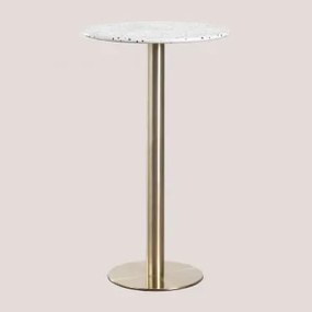 Mesa De Bar Alta Redonda Em Terrazzo (ø60 Cm) Malibu Branco & Ouro Champagne - Sklum