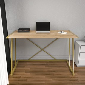 Secretária de Estudo Adelaide - Dourado e Carvalho - 114x60x75 cm