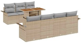 Conjunto de Sofá de Jardim 8 Peças com Almofadas Bege de Poliratan e A
