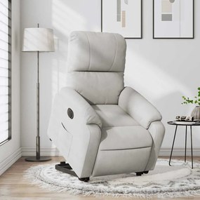 Poltrona reclinável elevatória elétrica microfibra cinza-claro