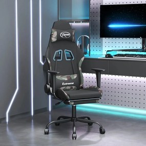 Cadeira de gaming com apoio de pés tecido preto e camuflagem