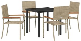 Conjunto de Jantar de Jardim 5 Peças Bege em Rattan Sintético