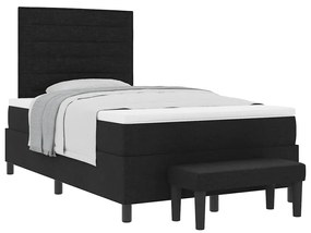 Cama com Box Spring com Colchão e Banco Preto 120x190 cm Tecido