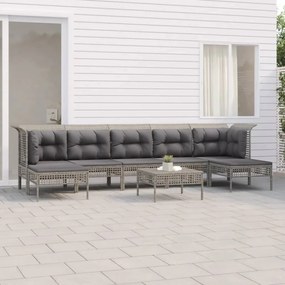 vidaXL 8 pcs conjunto lounge de jardim c/ almofadões vime PE cinzento