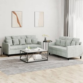 2 pcs conjunto de sofás com almofadões veludo cinzento-claro