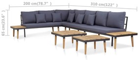 7 lugares conjunto lounge jardim + almofadões acácia castanho