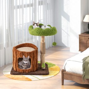 Arranhador para gatos multifuncional 73 CM cobertos de sisal Plataforma em forma de árvore Brinquedo Castanho