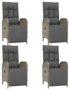 5 pcs conjunto de jantar p/ jardim c/ almofadões vime PE cinza