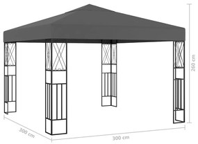 Gazebo com cordões de luzes LED 3x3 m tecido antracite