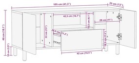 Móvel de TV castanho 105x33x46 cm madeira de mangueira maciça