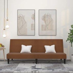 vidaXL Sofá-cama de 2 lugares tecido microfibra castanho