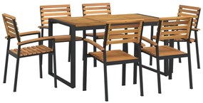 Conj. jantar p/ jardim 7 pcs madeira de acácia maciça e metal