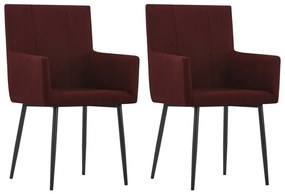vidaXL Cadeiras jantar c/ apoio de braços 2 pcs tecido vermelho tinto