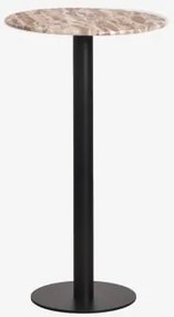 Mesa Alta De Bar Redonda Ø60 Cm Em Pedra Natural Xiren Mármore Bege Panther - Preto - Sklum