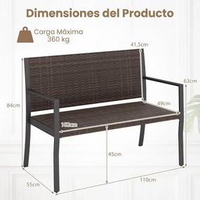 Banco de Jardim de 2 Lugares, 109 x 55 x 84 cm, Assento Acolchoado, Castanho