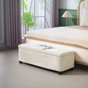 Banco de arrumação para colocar ao pé da cama em veludo canelado com tampa 112 x 42 x 40 cm, para sala de estar, quarto, hall de entrada, bege