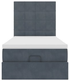 Estrutura cama otomana colchões 90x190cm veludo cinzento escuro