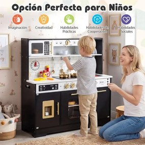 Cozinha de brincar em madeira para crianças com luzes e sons realistas 85 x 29 x 88 cm Preto