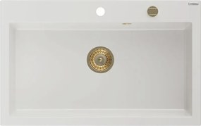 Mexen Elix lava-loiça de granito 1-cuba 800 x 500 mm, branco, sifão dourado - 6527801005-20-G