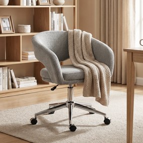 Cadeira de escritório ergonómica, cadeira de escritório em chenille com altura ajustável, encosto curvo, cinzenta