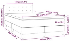 Cama box spring c/ colchão/LED 120x200 cm veludo cinzento-claro