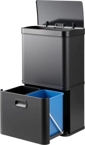 Caixote do lixo em aço inoxidável de 56 litros com sensor de movimento e 2 caixotes do lixo removíveis preto