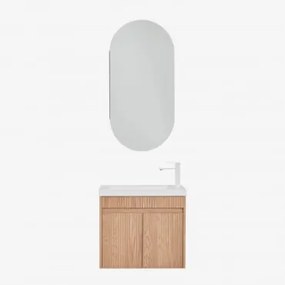 Conjunto De Móvel De Casa De Banho Suspenso Em Madeira Com Lavatório Integrado Narek Castanho Fresno & Ovalado Com Armazenamento 45x90 Cm - Sklum