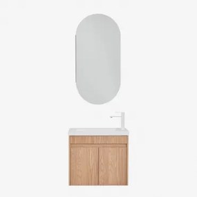 Conjunto De Móvel De Casa De Banho Suspenso Em Madeira Com Lavatório Integrado Narek Ovalado Com Armazenamento 45x90 Cm Abner & Castanho Fresno &  -
